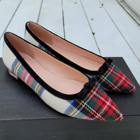 🆕️ J Crew Pointed Bow Flats Snowy Tartan Plaid - Picture 7 of 7